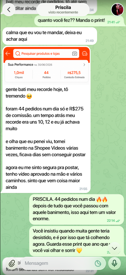 Depoimento de Priscila sobre o Achados
